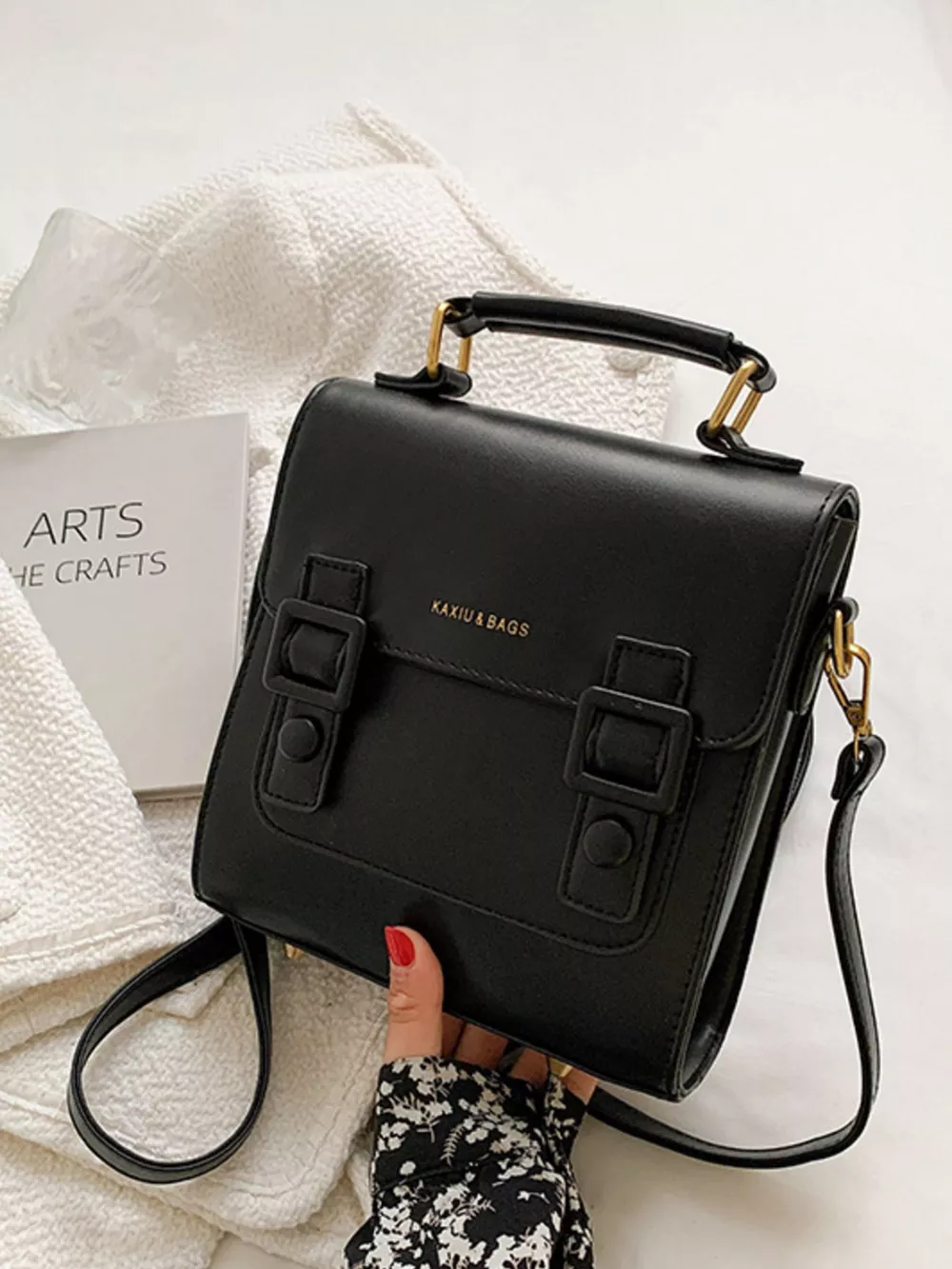 Double Buckle Square Backpack Bag, image 5