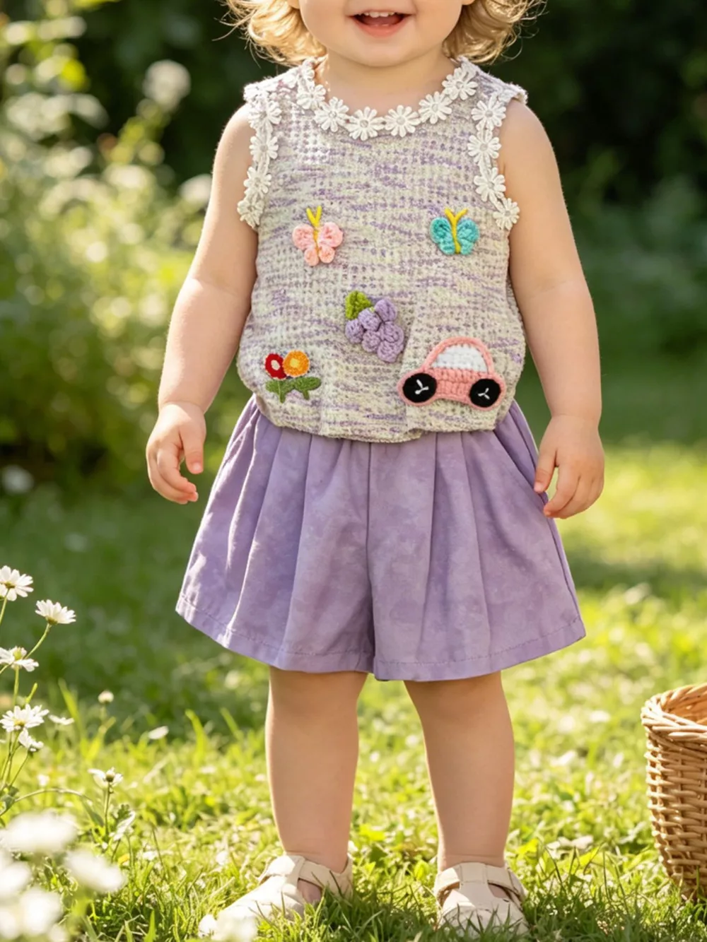 Children's Flower Sleeveless Top and Shorts Set, image 2