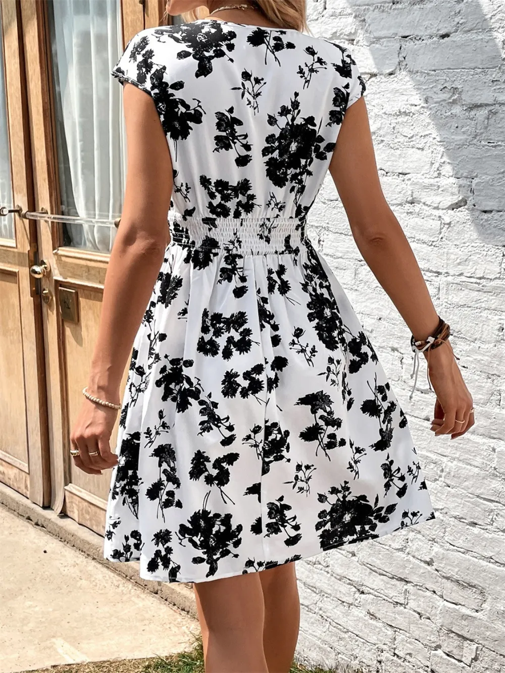 Printed Surplice Cap Sleeve Dress, image 2