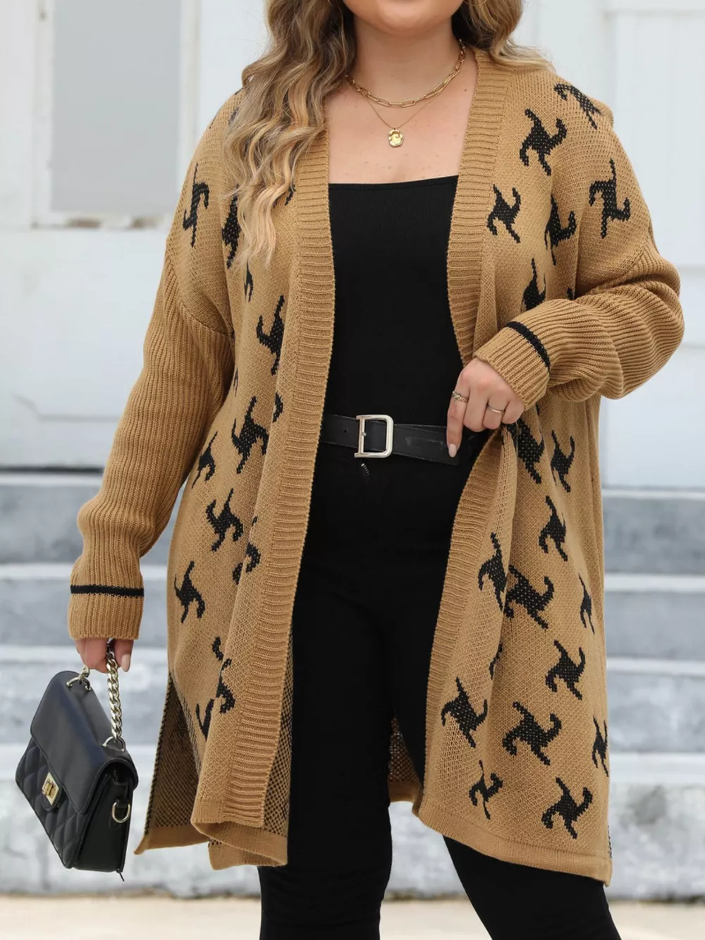 Plus Size Open Front Drop Shoulder Knit Cardigan, image 2