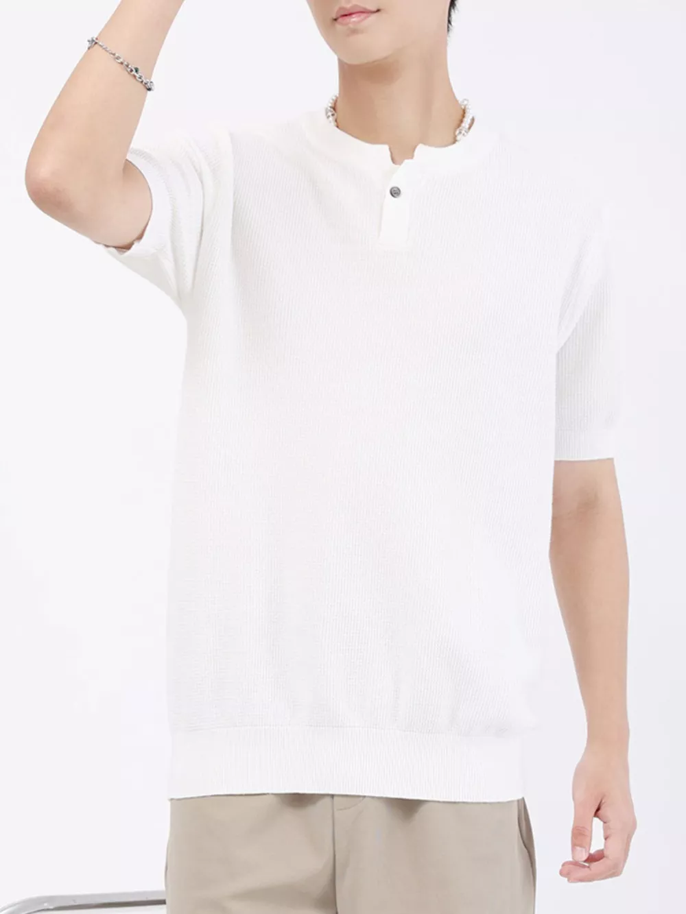 Men's Plus Size Casual Knit Henley T-Shirt, image 10
