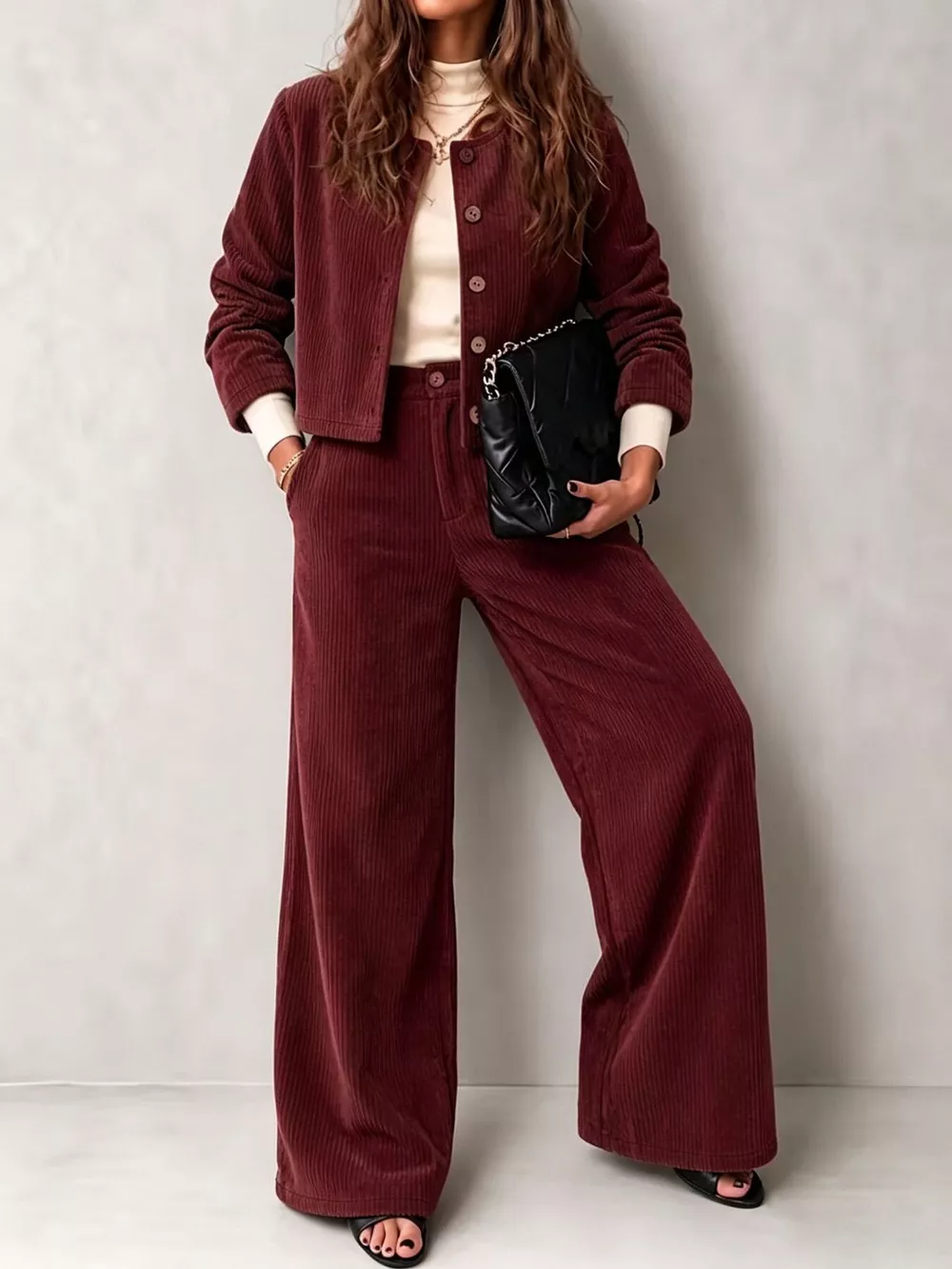 Full Size Corduroy Button-Down Jacket and Wide-Leg Pants Two-Piece Set Plus Size, image 10