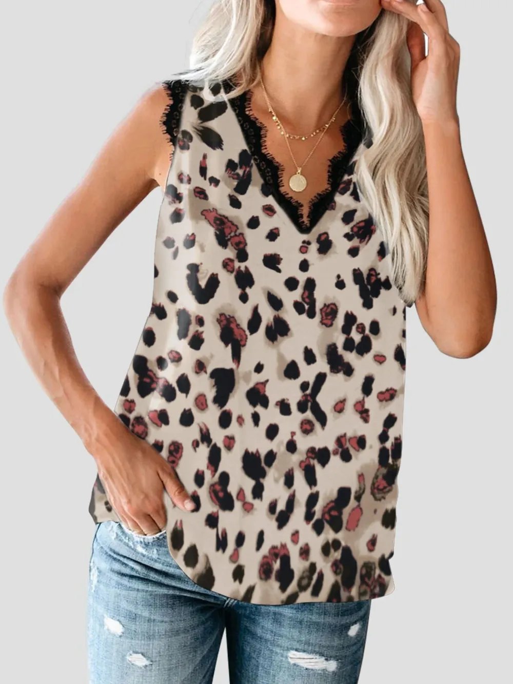 Lace Detail V-Neck Tank, image 2