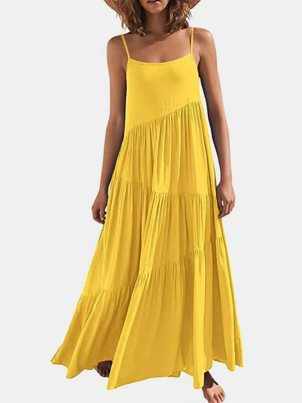 Full Size Ruched Tiered Spaghetti Strap Dress, image 3