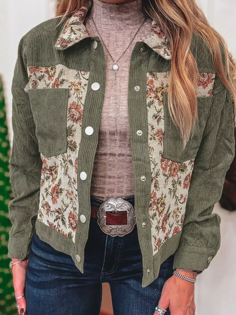 Floral Snap Down Corduroy Jacket, image 3