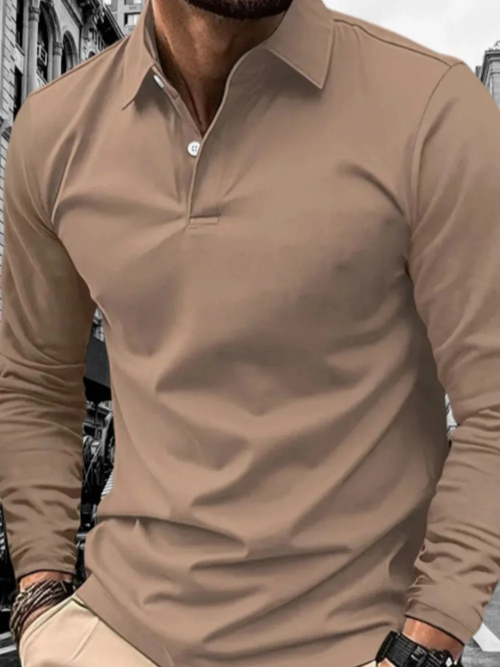 Men's Full Size Collared Neck Long Sleeve Polo Plus Size, image 5