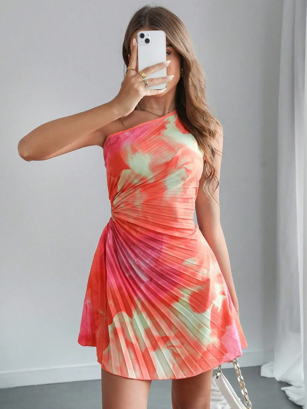 Cutout Drawstring Pleated Tie-Dye Sleeveless Mini Dress, image 6