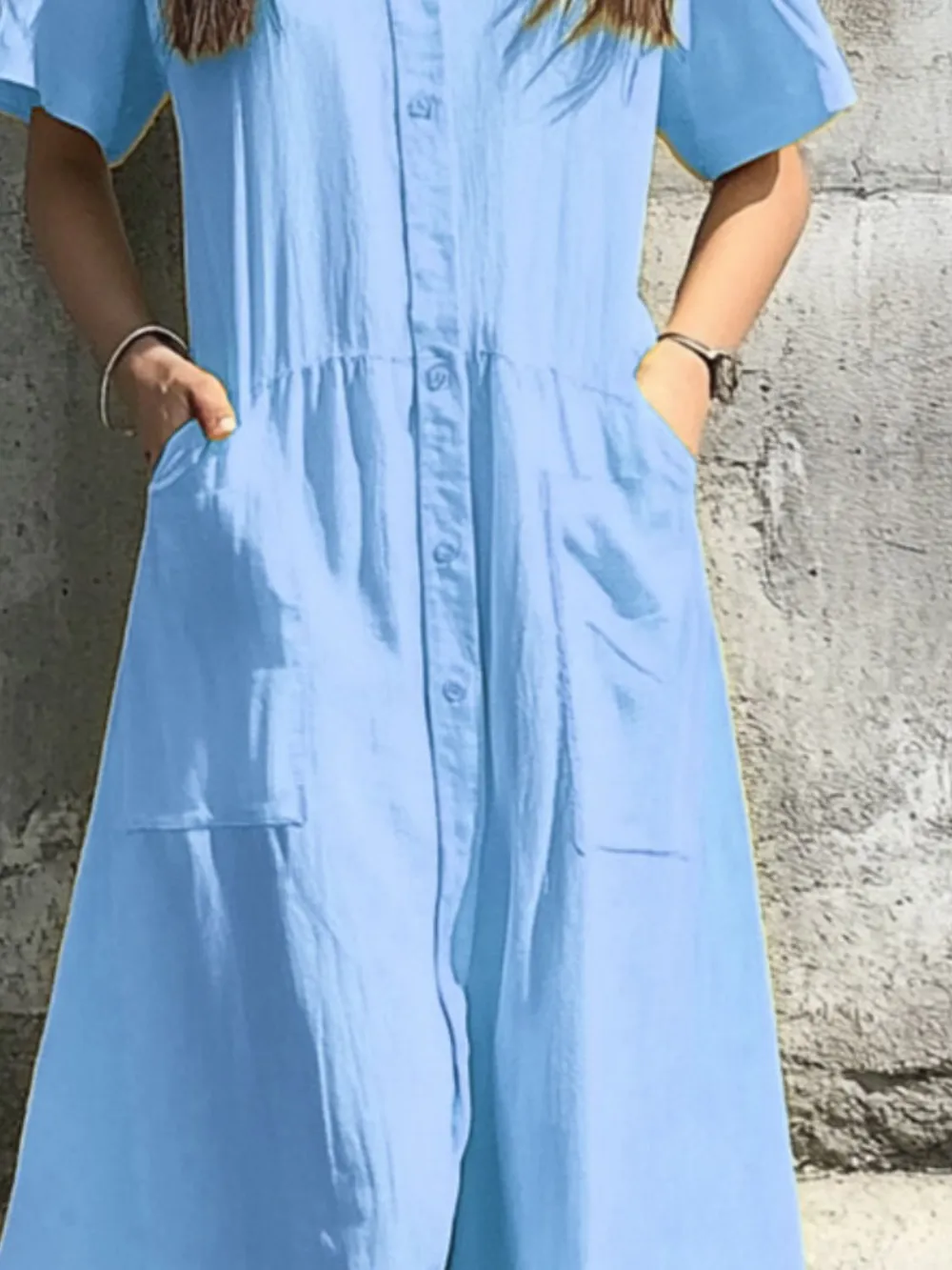 Button Front Short Sleeve Midi Dress, image 5