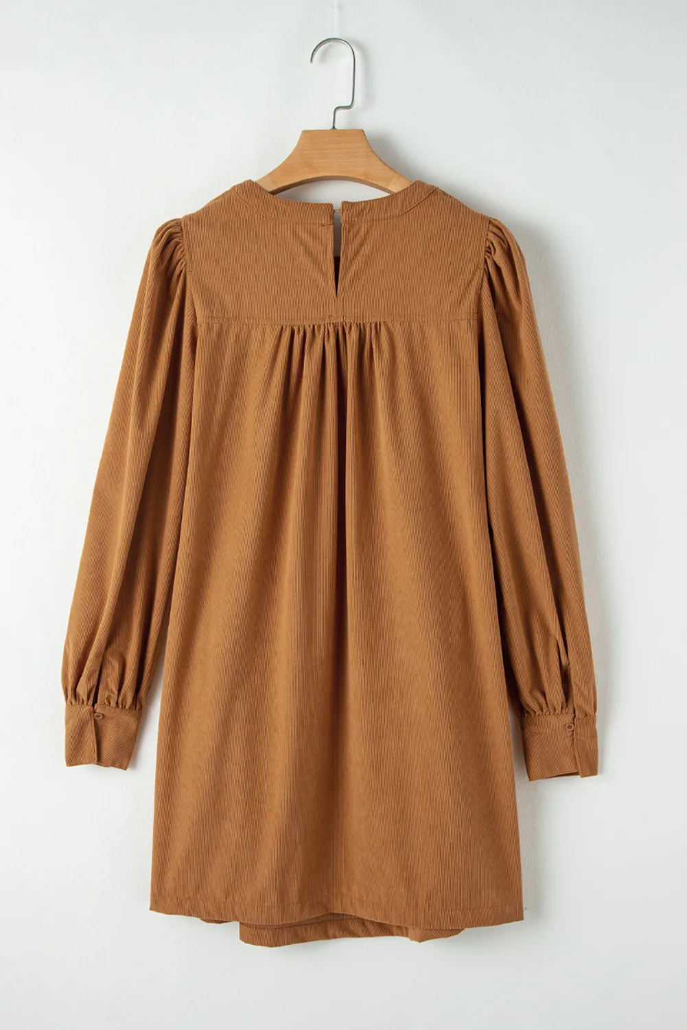 Ruched Round Neck Long Sleeve Dress, image 2
