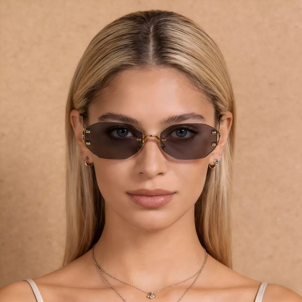 Rimless Oval Sunglasses with Gold Frame, image 2