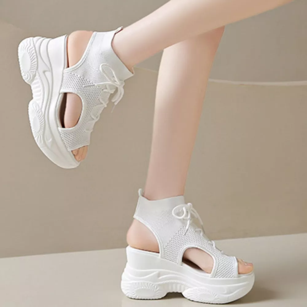 Cutout Mesh Wedge Sandals, image 2