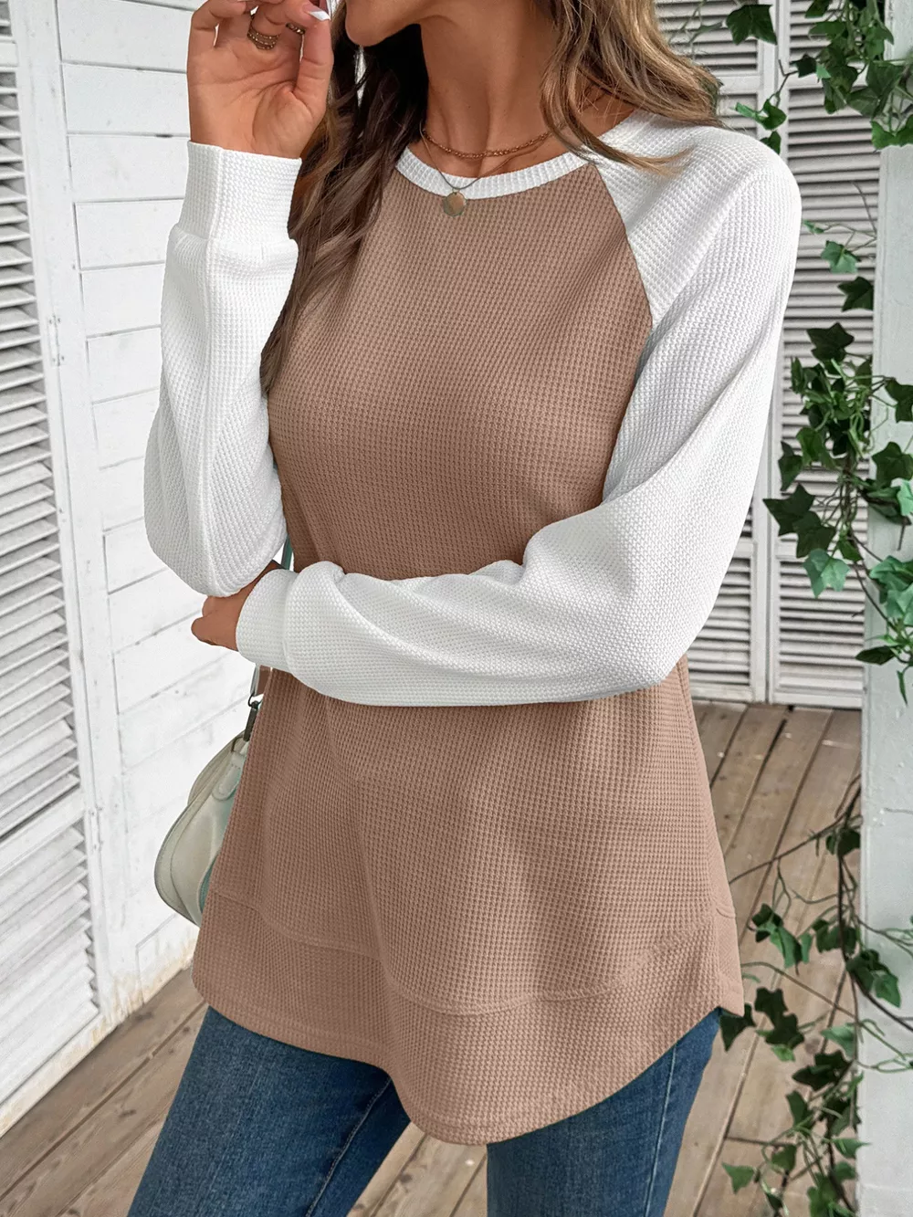 Contrast Raglan Sleeve Waffle Knit T-Shirt, image 30
