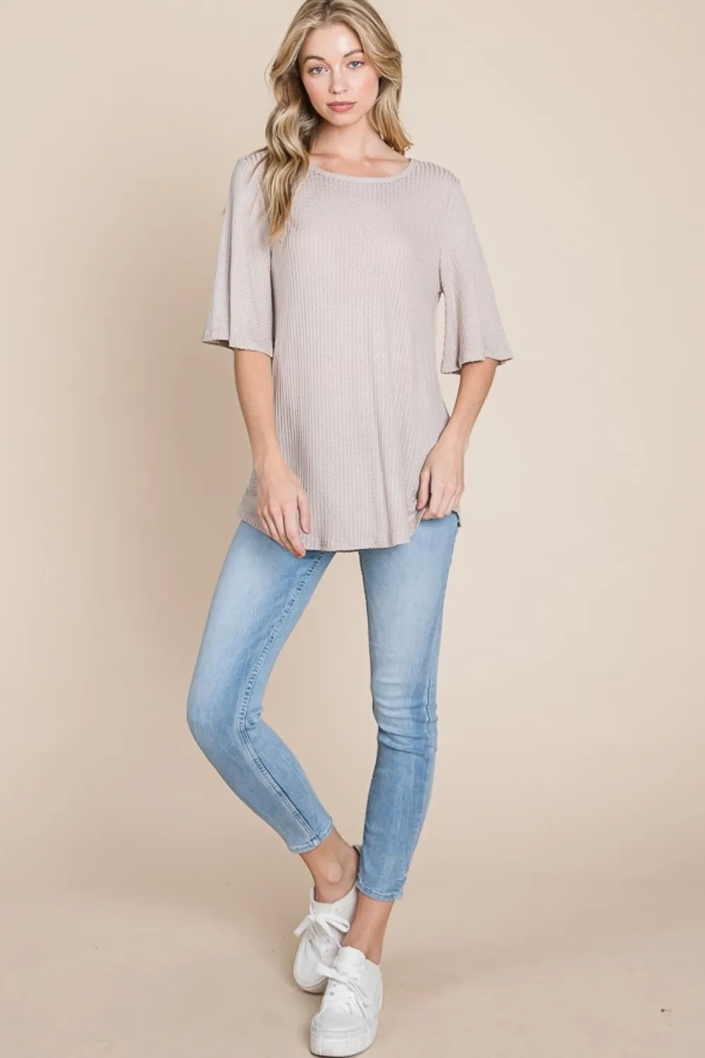 Round Neck Waffle Knit T-Shirt, image 2
