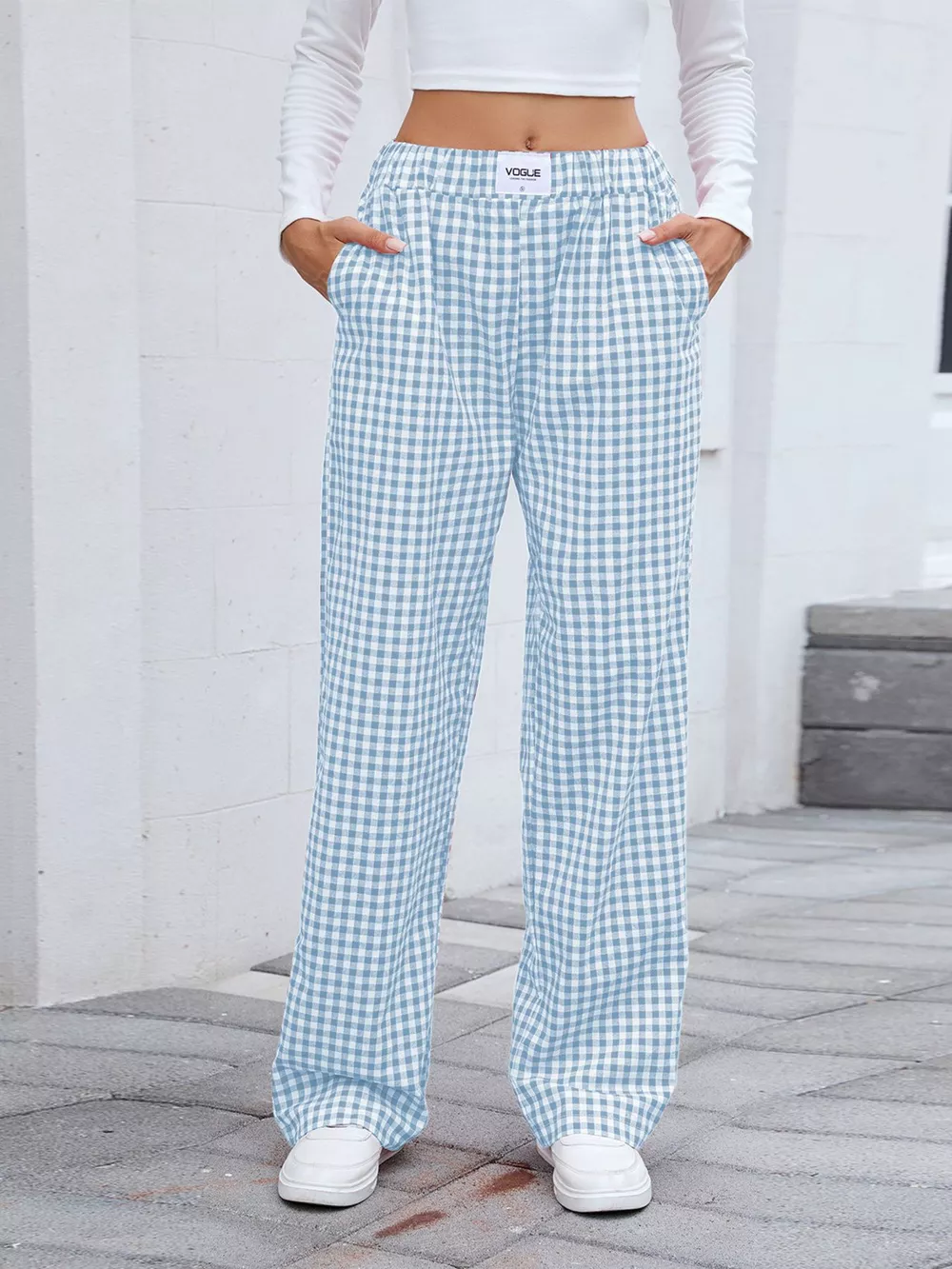 Plaid Wide Leg Casual Pants, image 5