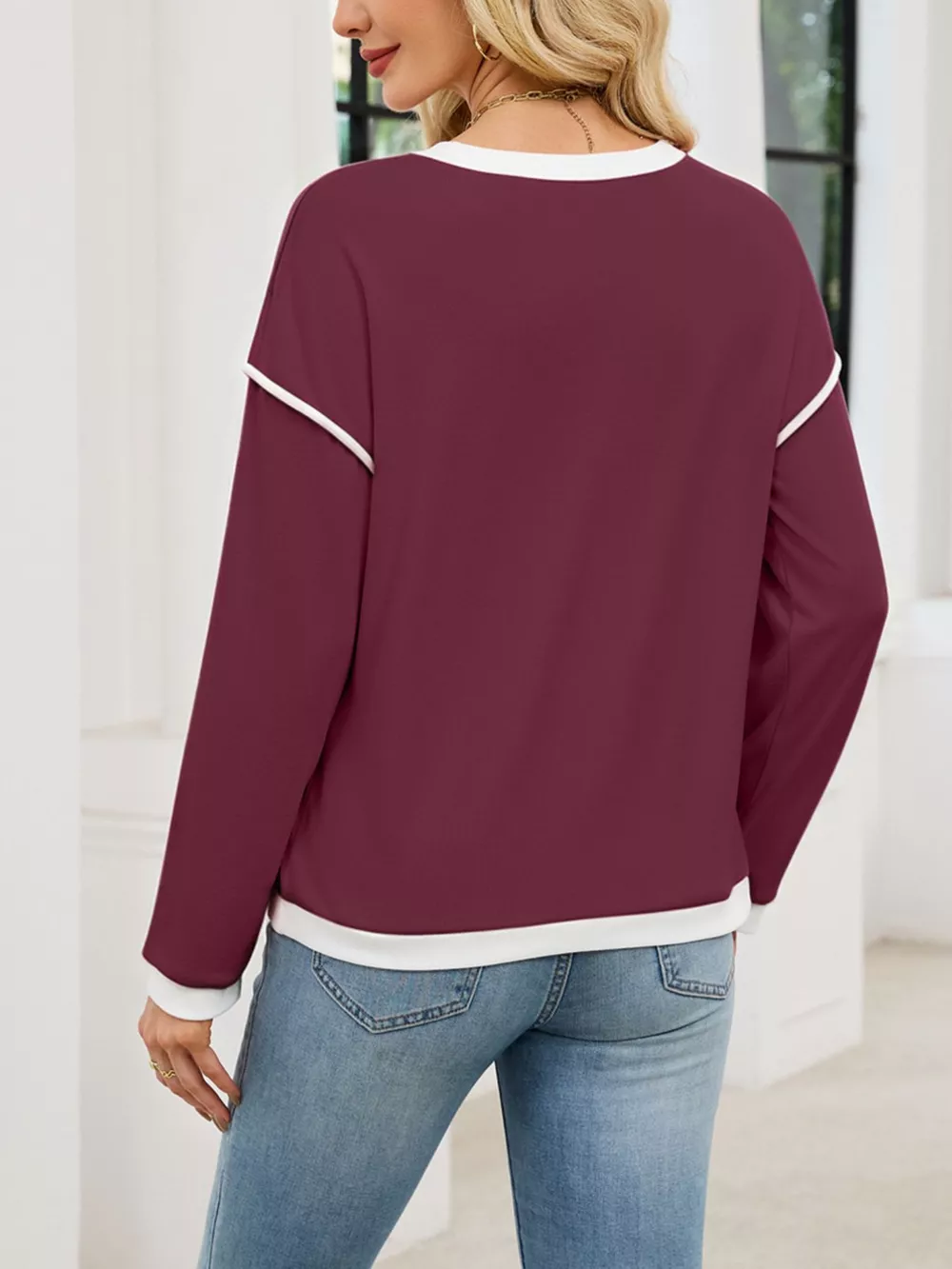 Contrast Trim Long Sleeve Sweatshirt, image 10
