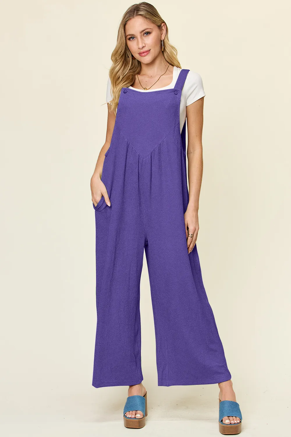 Full Size Texture Sleeveless Wide Leg Overall, image 2