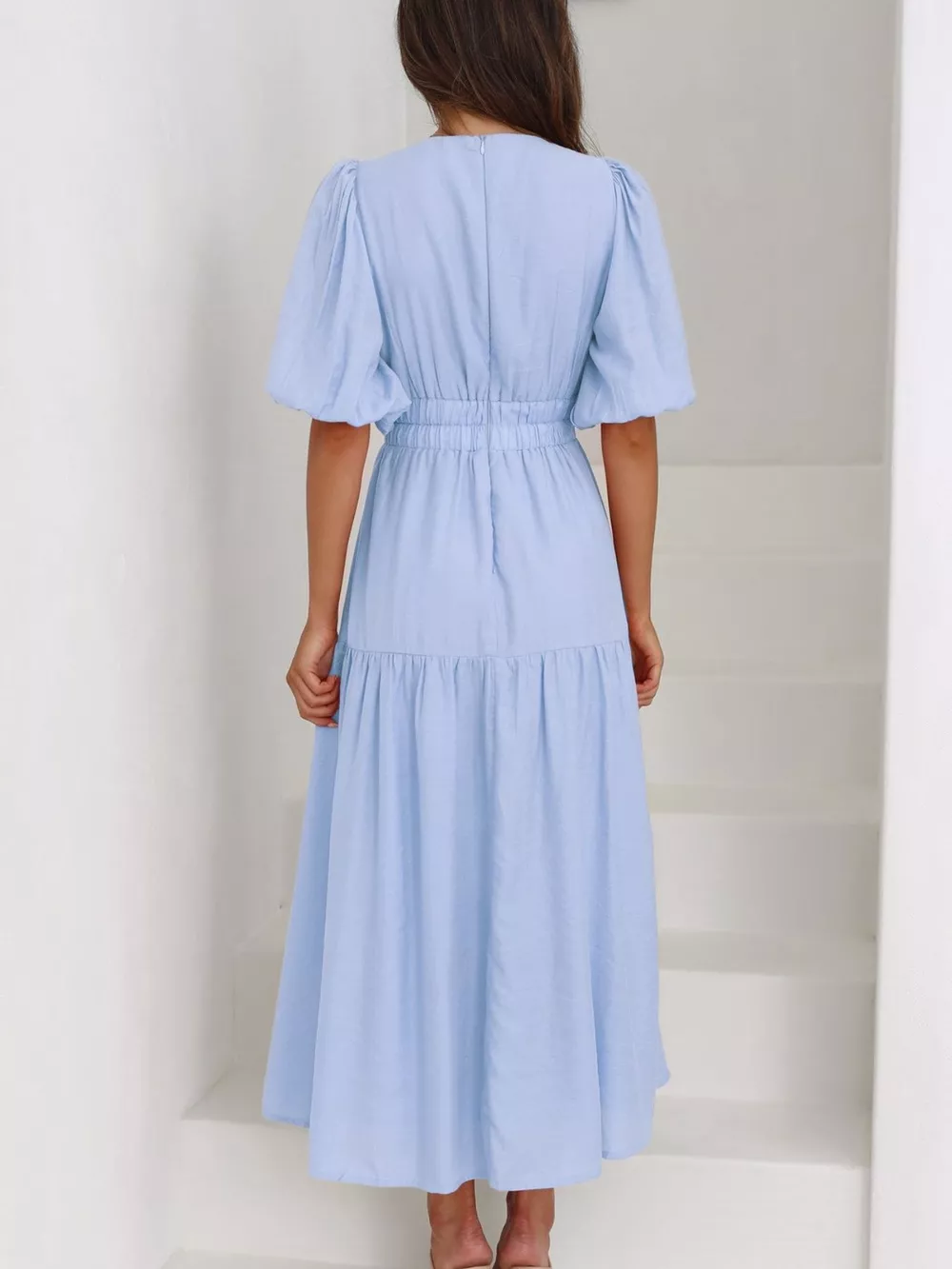 V-Neck Puff Sleeve Midi Dress, image 11
