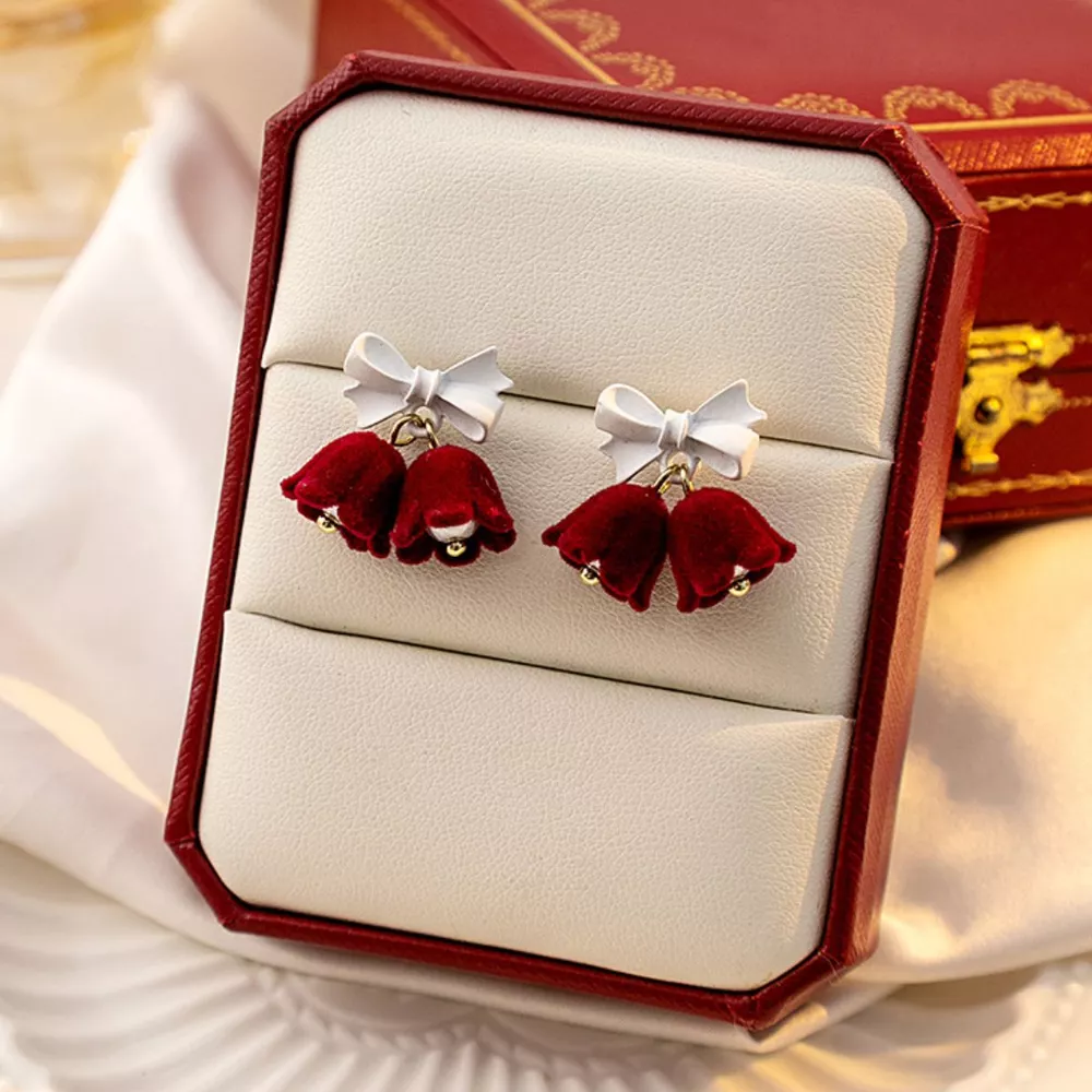 Velvet Bell Earrings with Bow, image 2