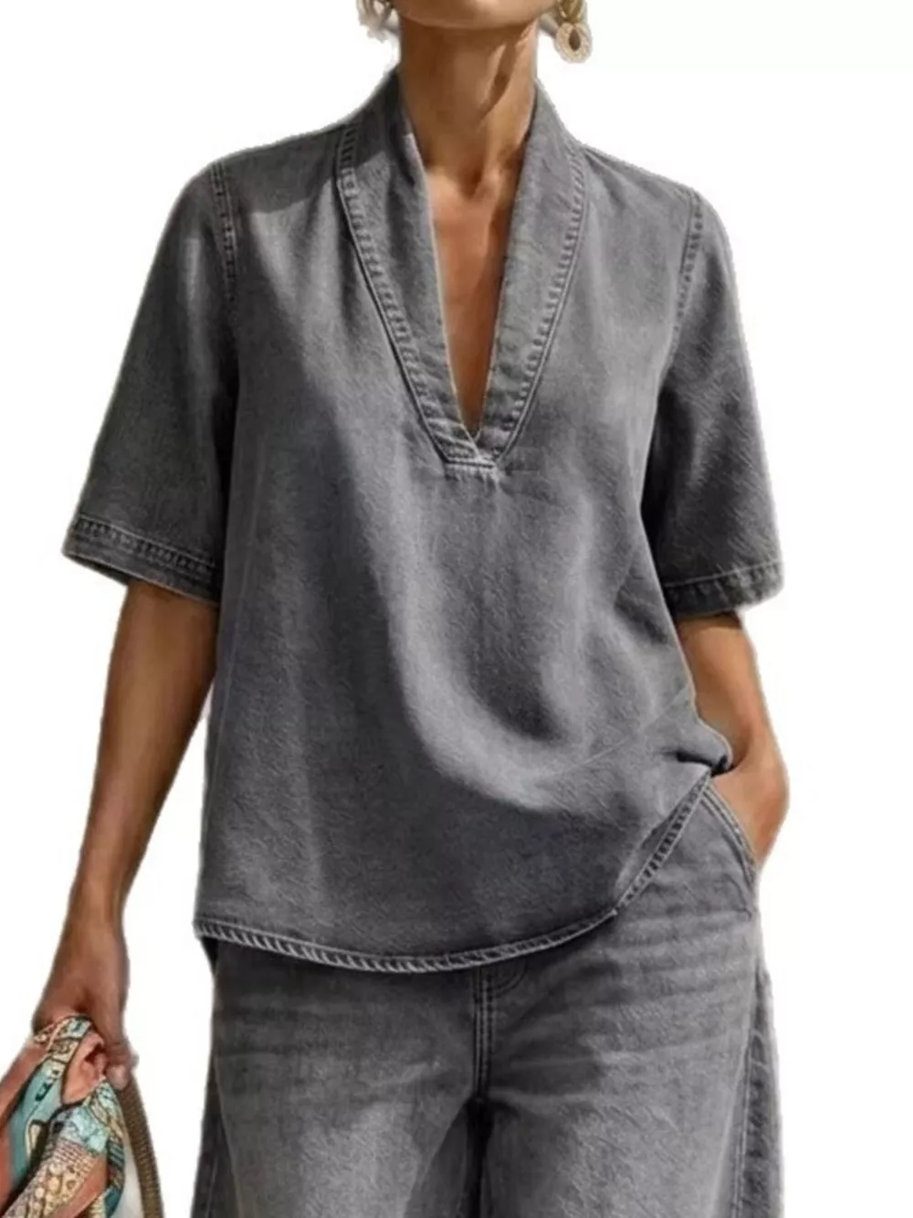 Full Size Half Sleeve Top and Wide Leg Pants Set Plus Size, image 7