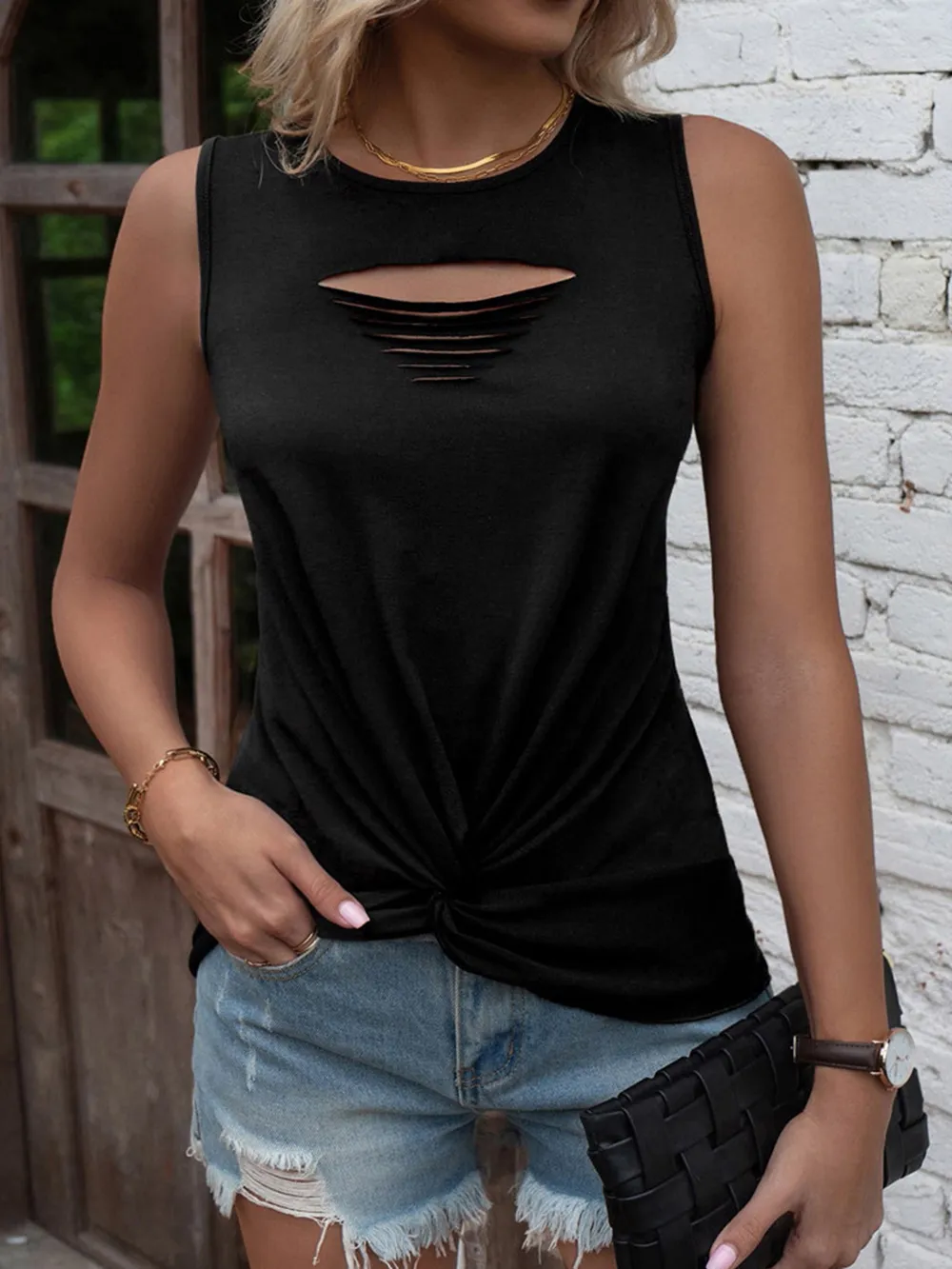 Cutout Twisted Round Neck Tank, image 5
