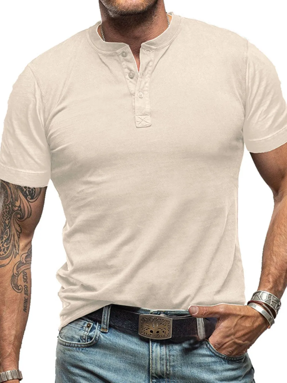 Men's Classic Henley Short Sleeve Polo T-Shirt