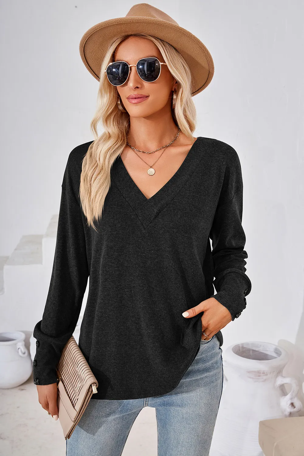 V-Neck Dropped Shoulder T-Shirt, image 14