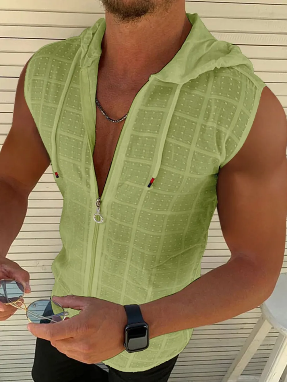 Men's Full Size Zip Up Sleeveless Hooded Top Plus Size, image 2