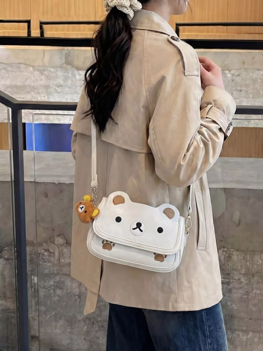 Cartoon Bear Crossbody Bag with Plush Bear Charm, image 3