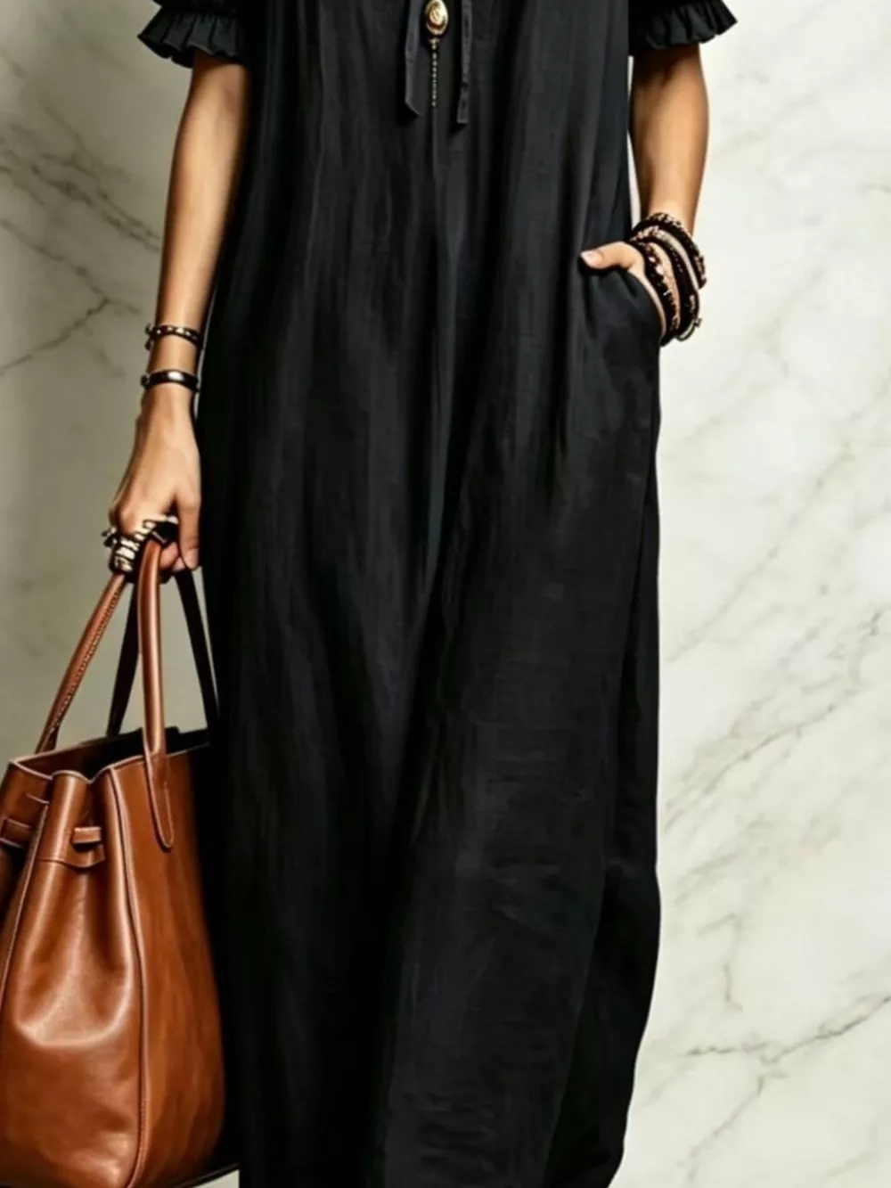 Ruffle Trim Puff Sleeve Maxi Dress, image 12