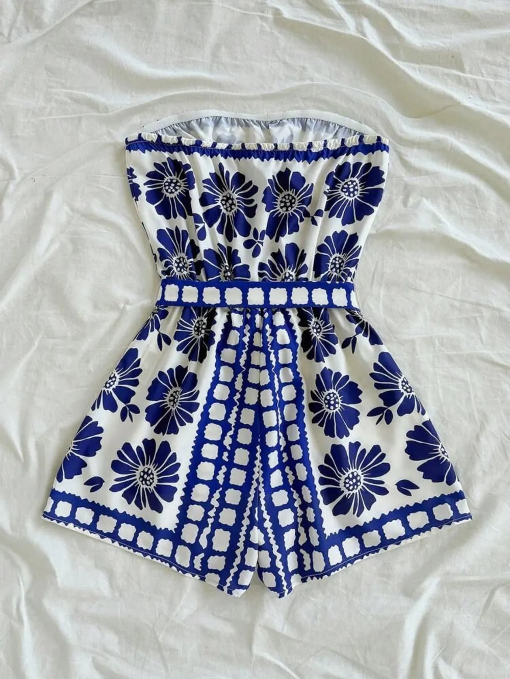 Printed Tube Tie Waist Romper, image 4