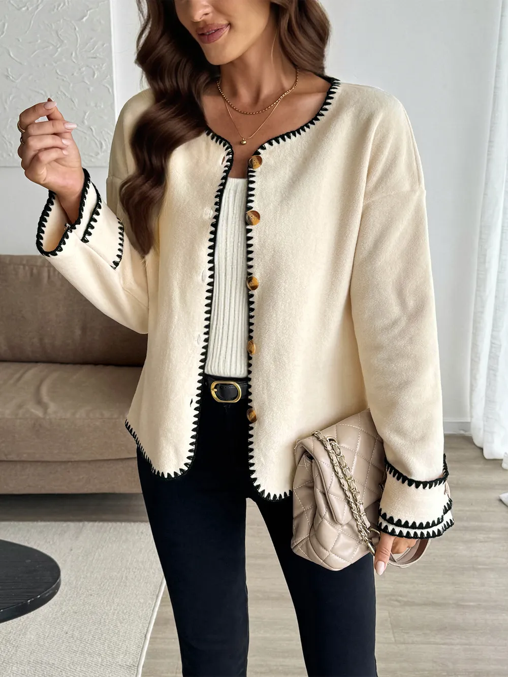 Contrast Trim Button Up Jacket, image 2