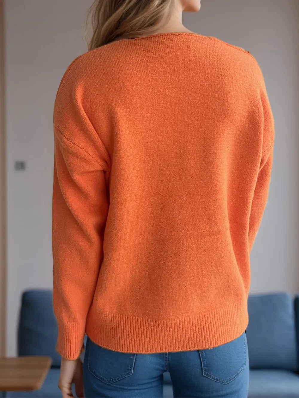 V-Neck Dropped Shoulder Long Sleeve Sweater, image 19