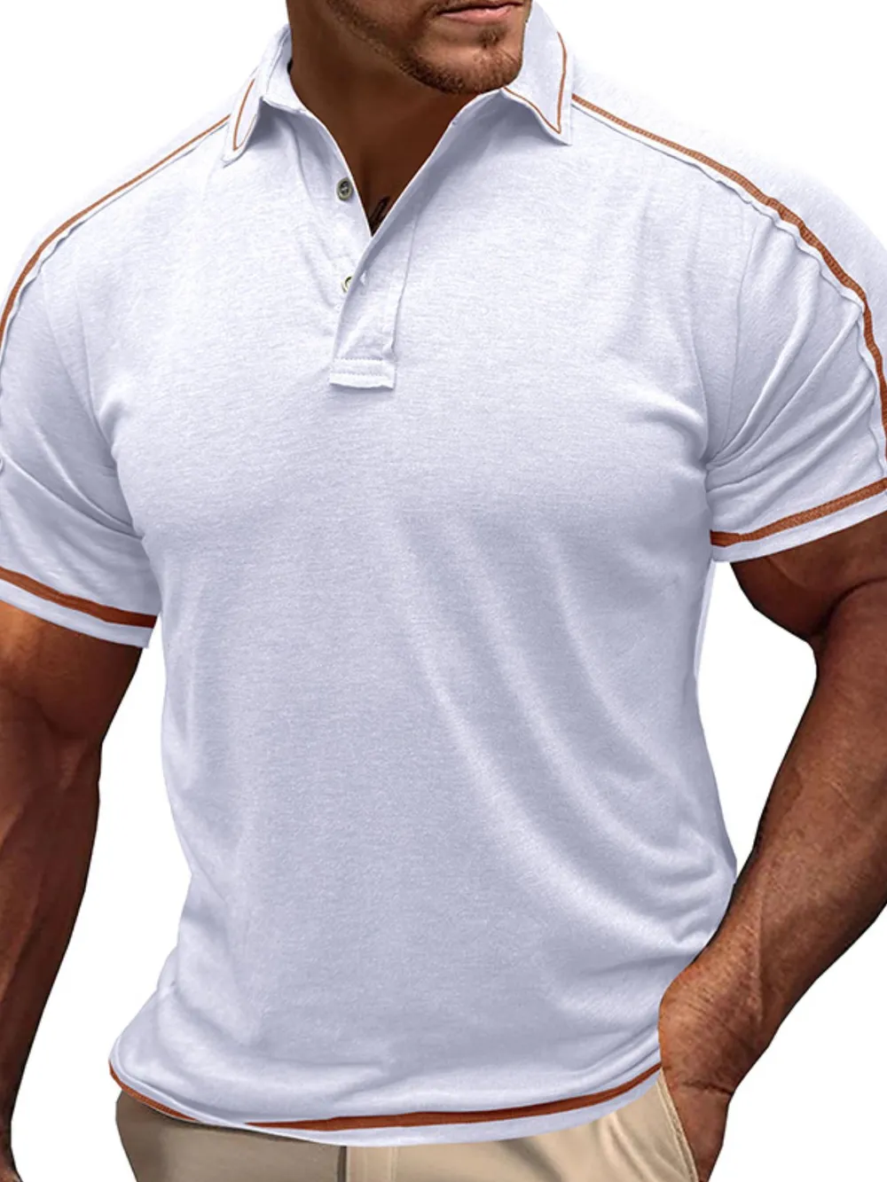 Men's Collared Neck Polo Shirt with Contrast Piping, image 12