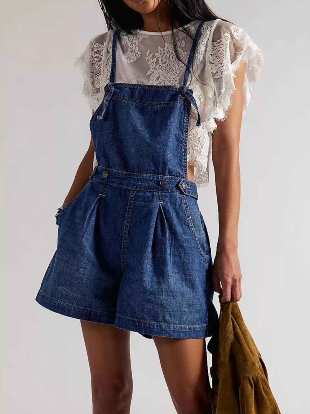 Backless Denim Short Overalls, image 2