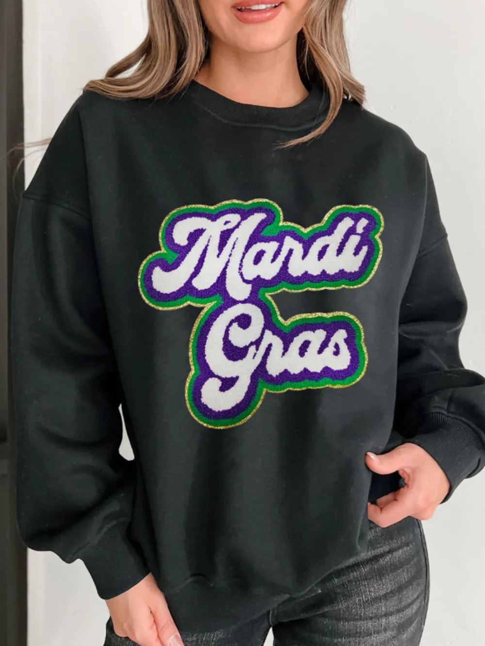 MARDI GRAS Round Neck Drop Shoulder Sweatshirt, image 2