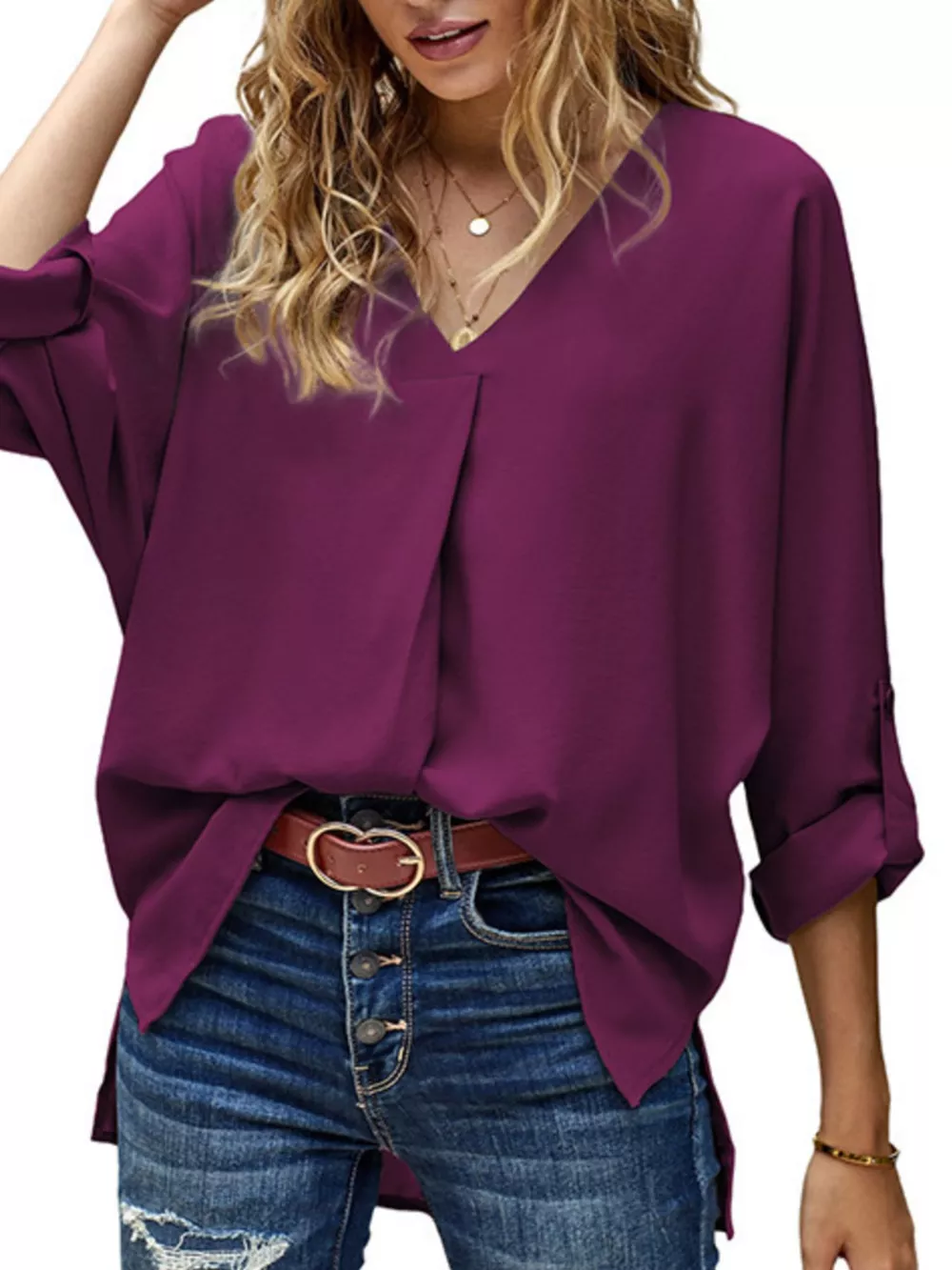 Elegant V-Neck Long Sleeve Blouse, image 2