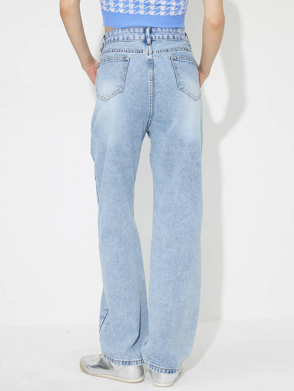 Flower High Rise Straight Leg Jeans with Pockets, image 2