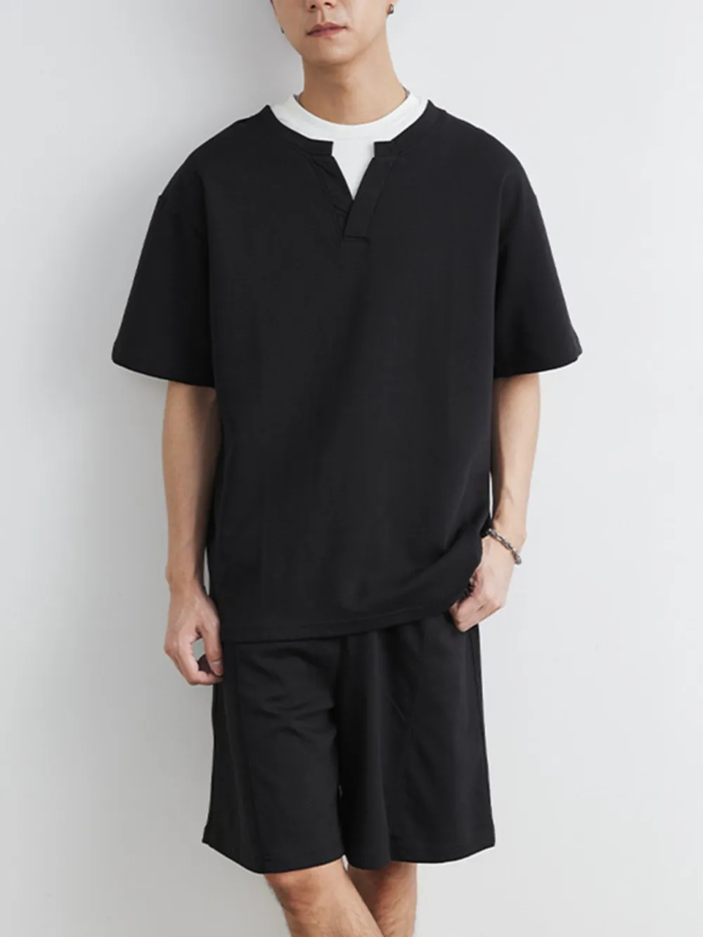 Men's Plus Size Half Sleeve Top and Shorts Set