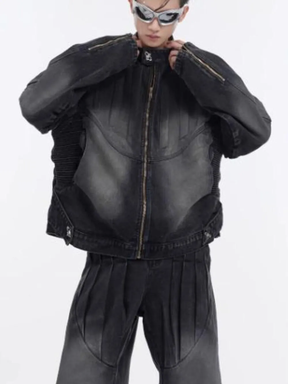 Men's Zip Up Long Sleeve Denim Jacket, image 2