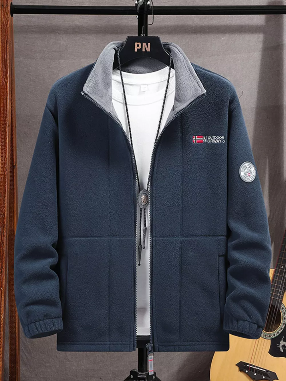 Men's Full Size Zip Up Long Sleeve Fleece Jacket Plus Size, image 2