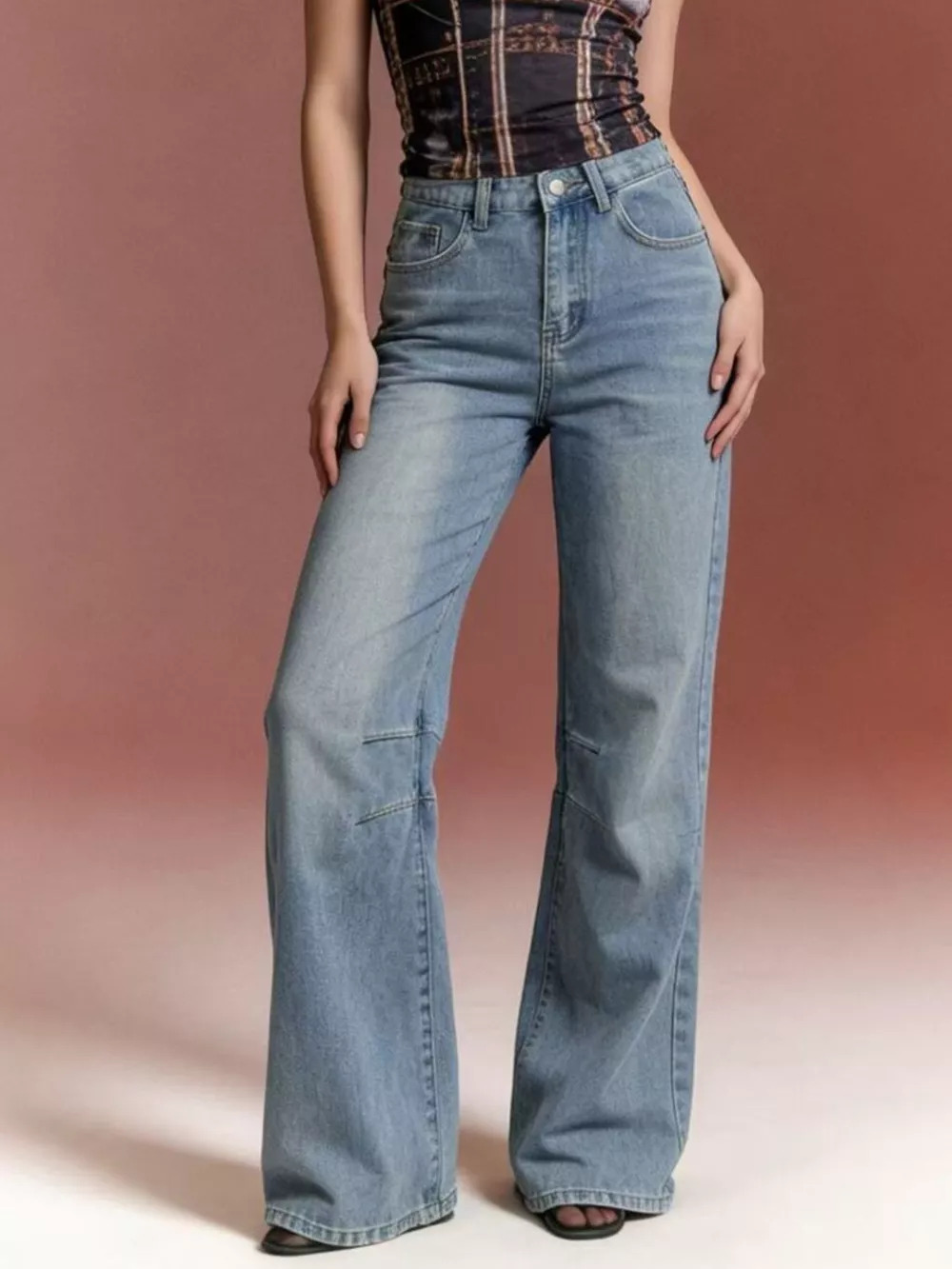 Wide Leg Wash Jeans, image 2