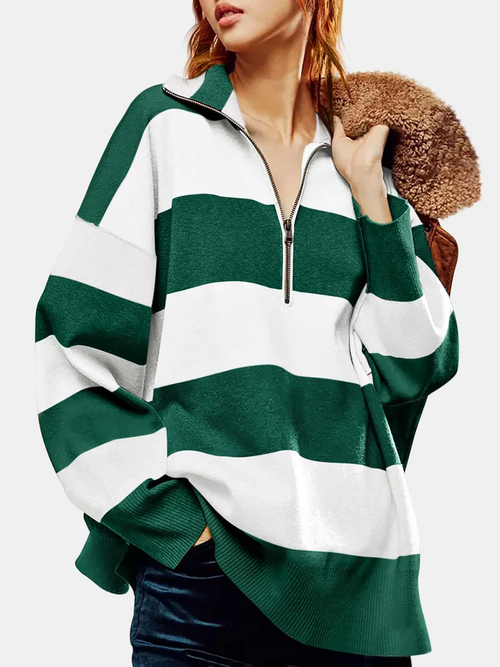 Color Block Half Zip Long Sleeve Sweater, image 9