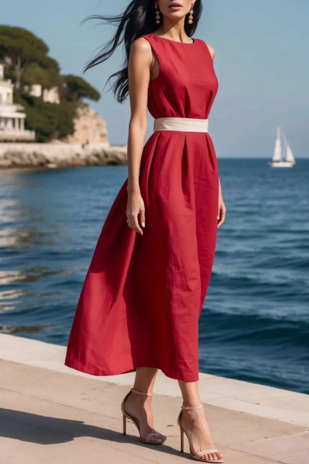 Round Neck Sleeveless Midi Dress, image 5