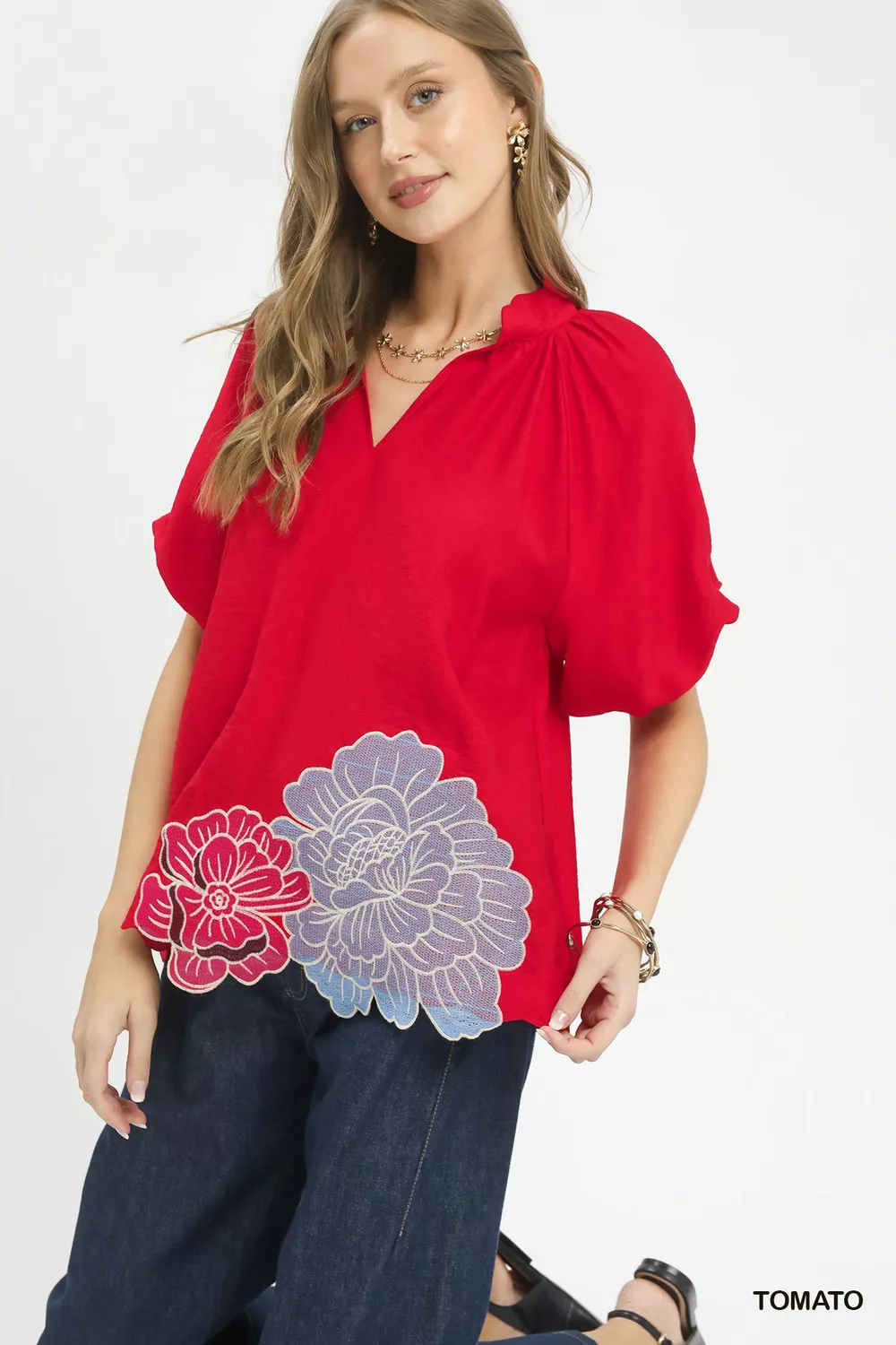 Floral Embroidered Hem Blouse, image 2