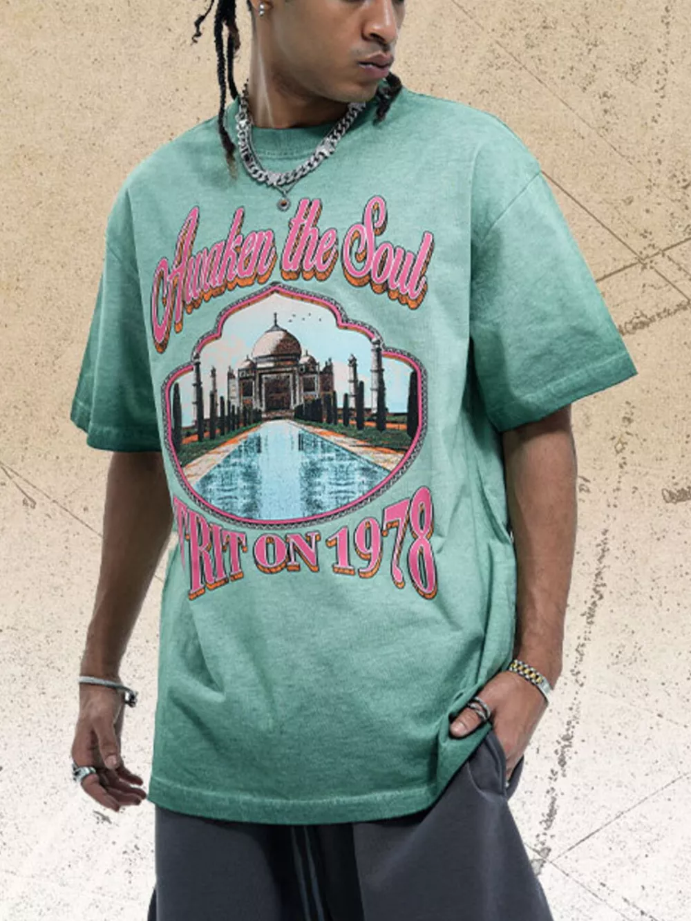 Men's Vintage Wash Graphic Round Neck T-Shirt, image 2