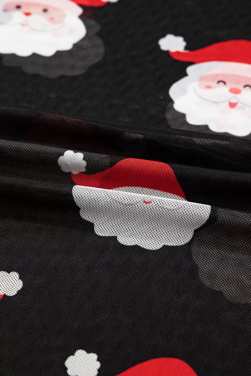 Christmas Santa Print Mesh Long Sleeve Top, image 2