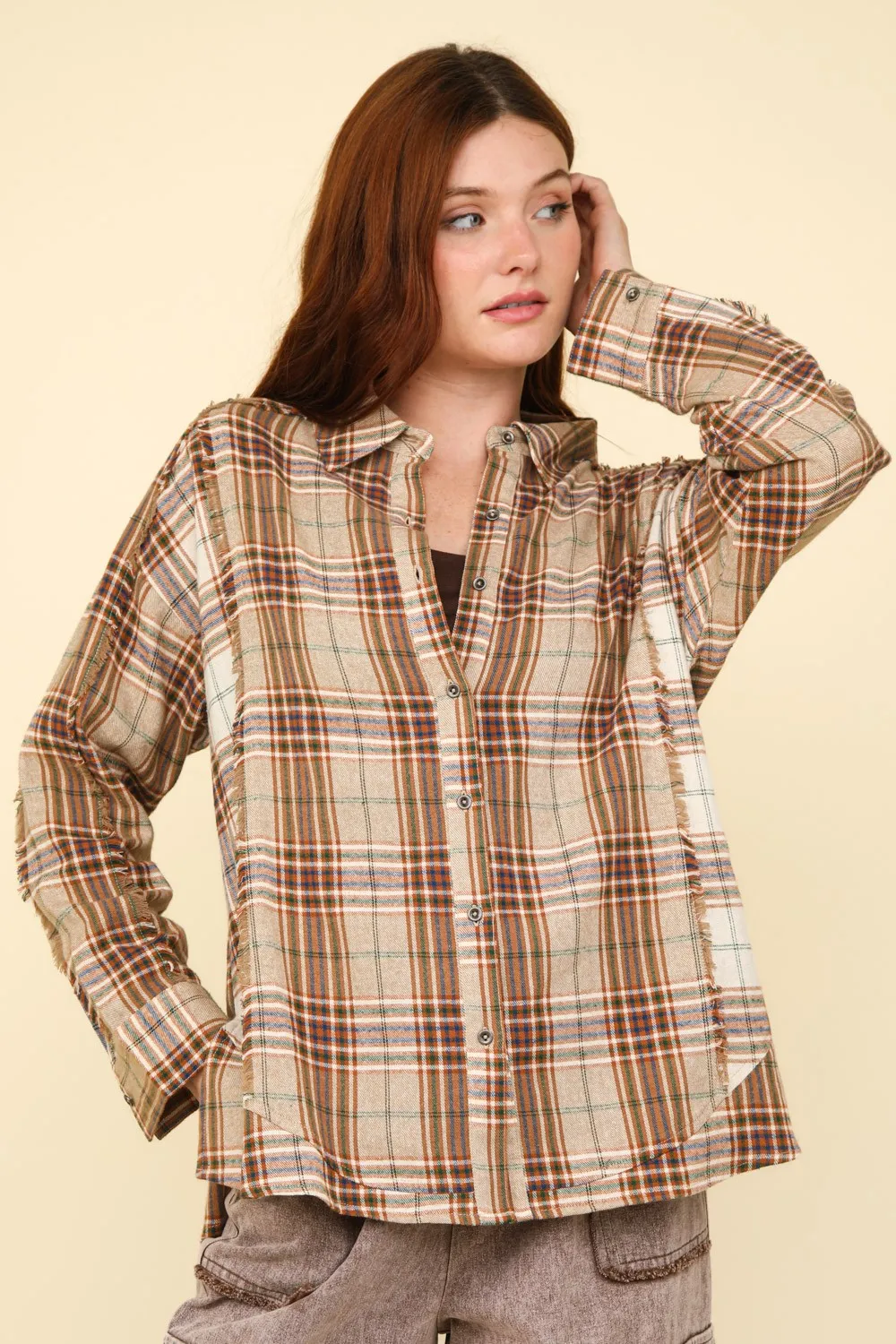Contrast Plaid Raw Detail Shirt, image 5