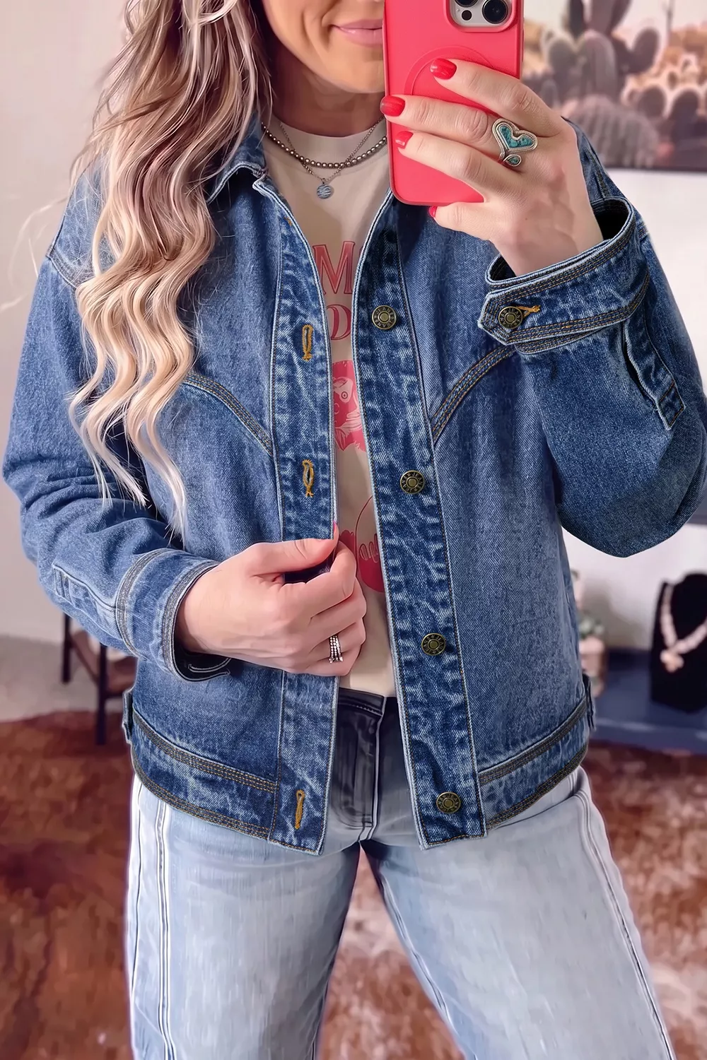 Button Up Dropped Shoulder Denim Jacket