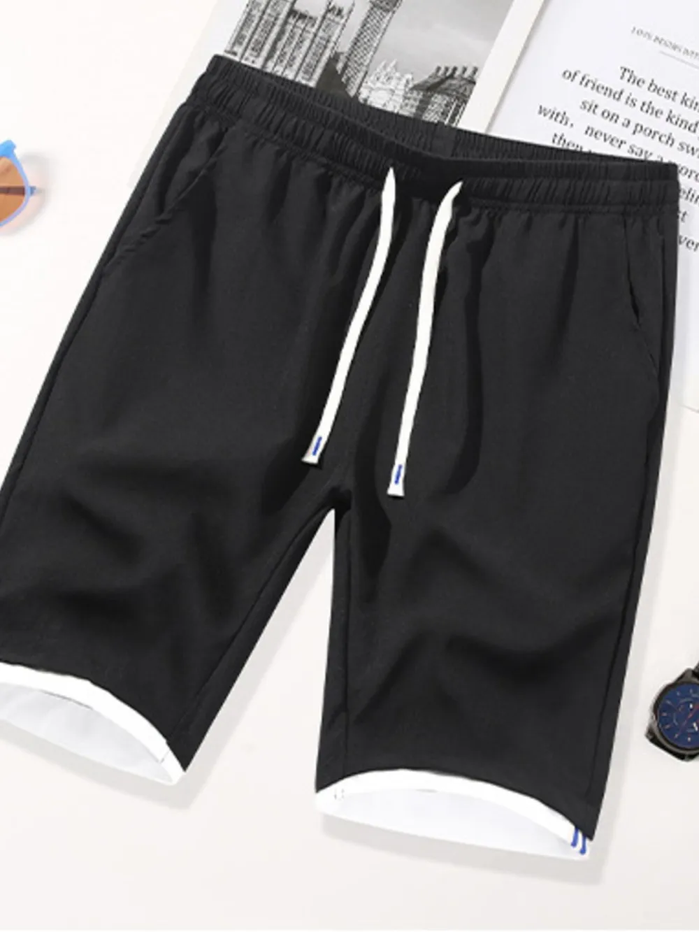 Men's Plus Size Drawstring Shorts with Pockets