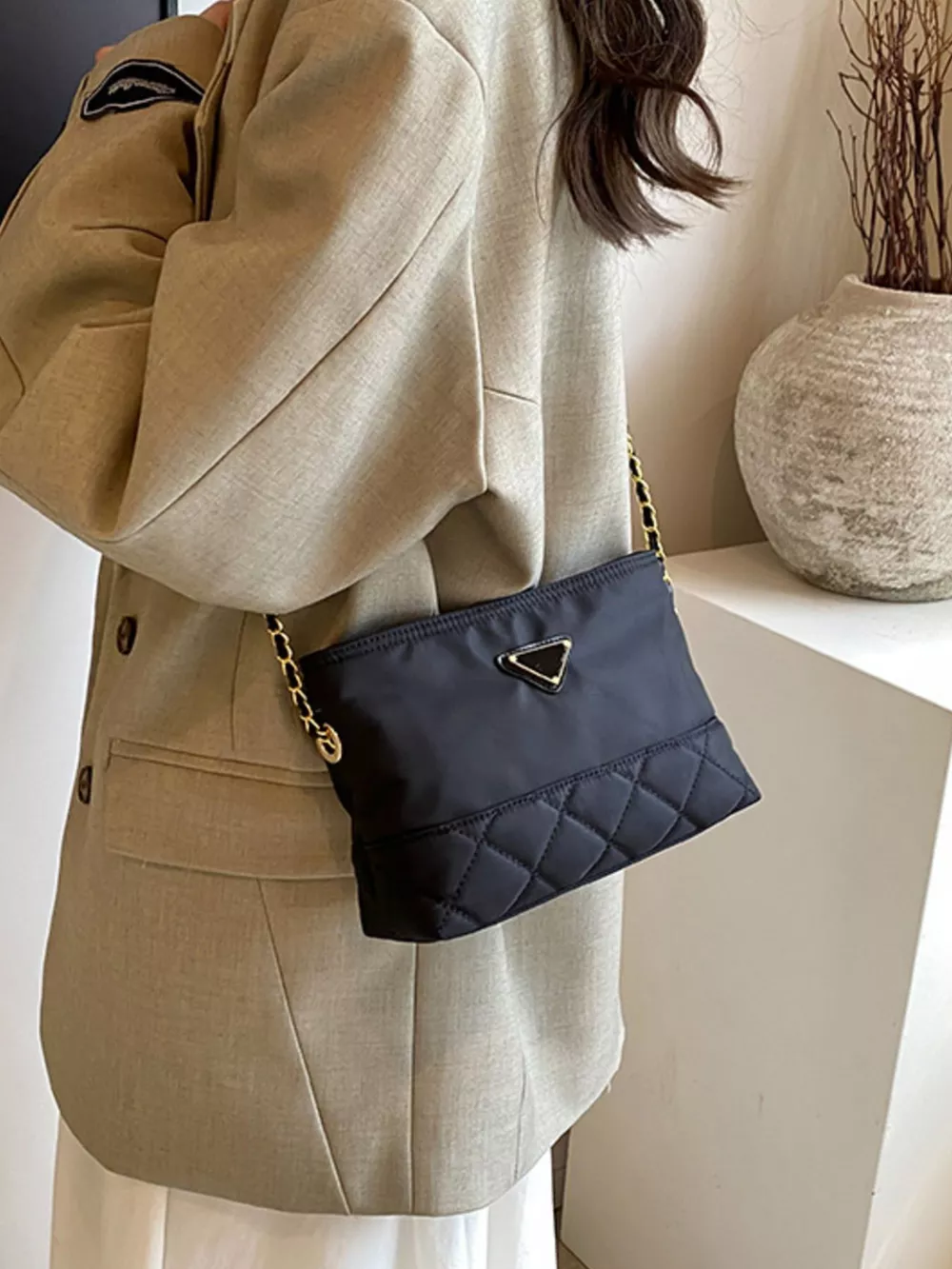 Quilted Crossbody Bag with Chain Strap, image 5